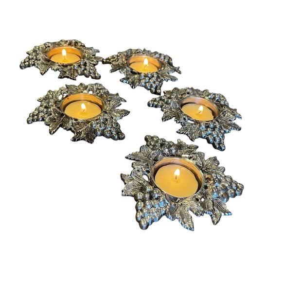 Grape and Leaves Votive Candle Holder Silver Vintage Lot of 5 - Picture 1 of 3